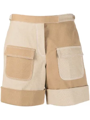 Brown denim shorts sales