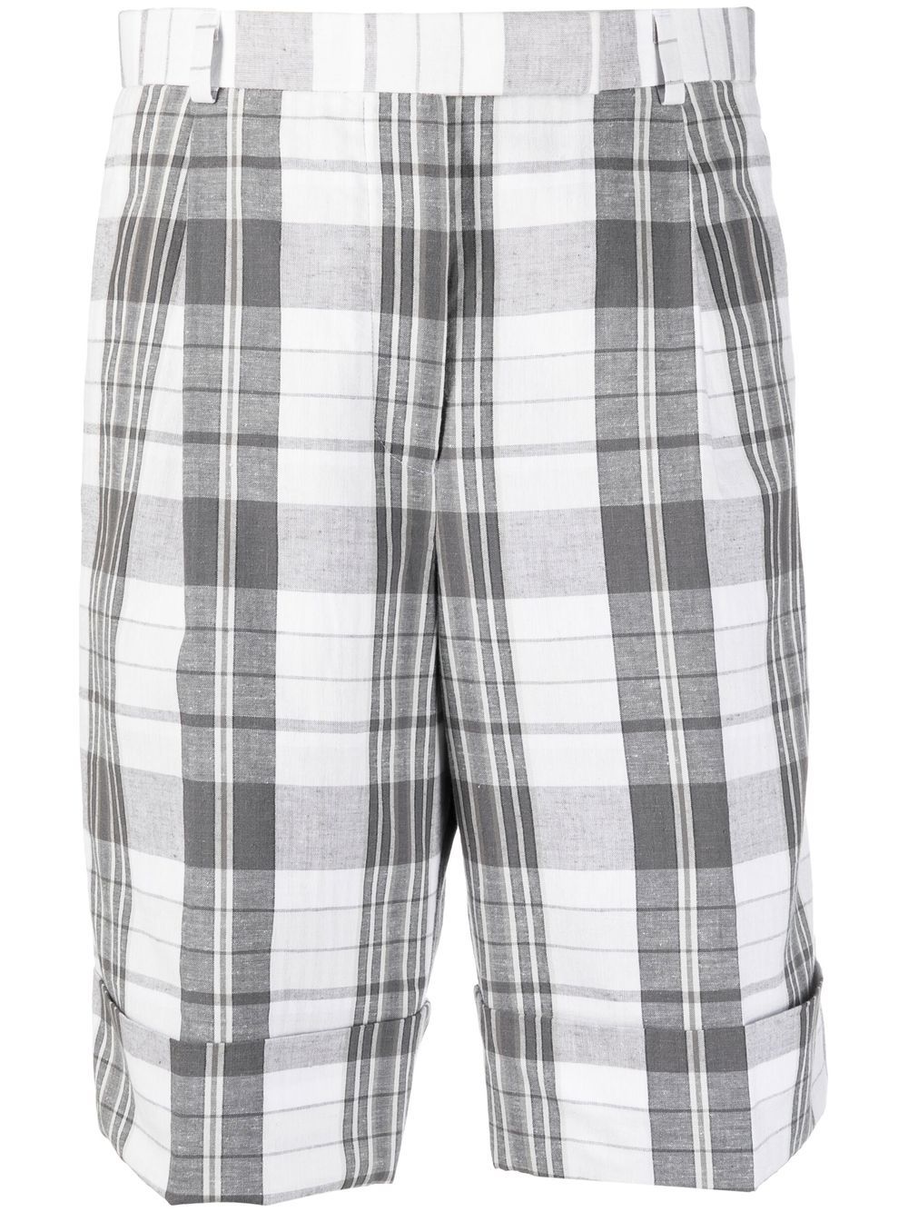 Shop Thom Browne Checked Tailored Shorts In Grey
