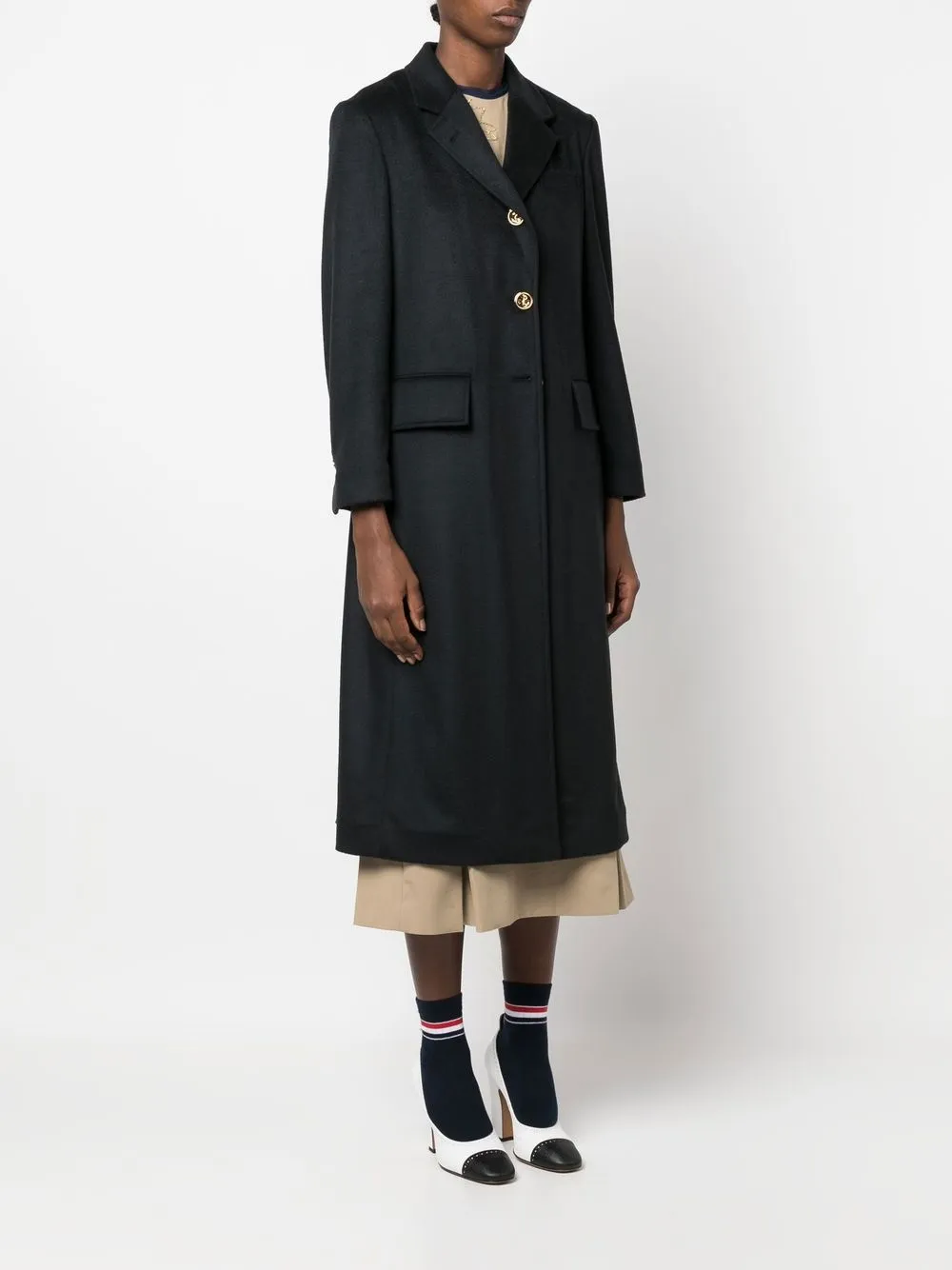 Thom Browne Wide-lapel Single-breasted Overcoat In Blue