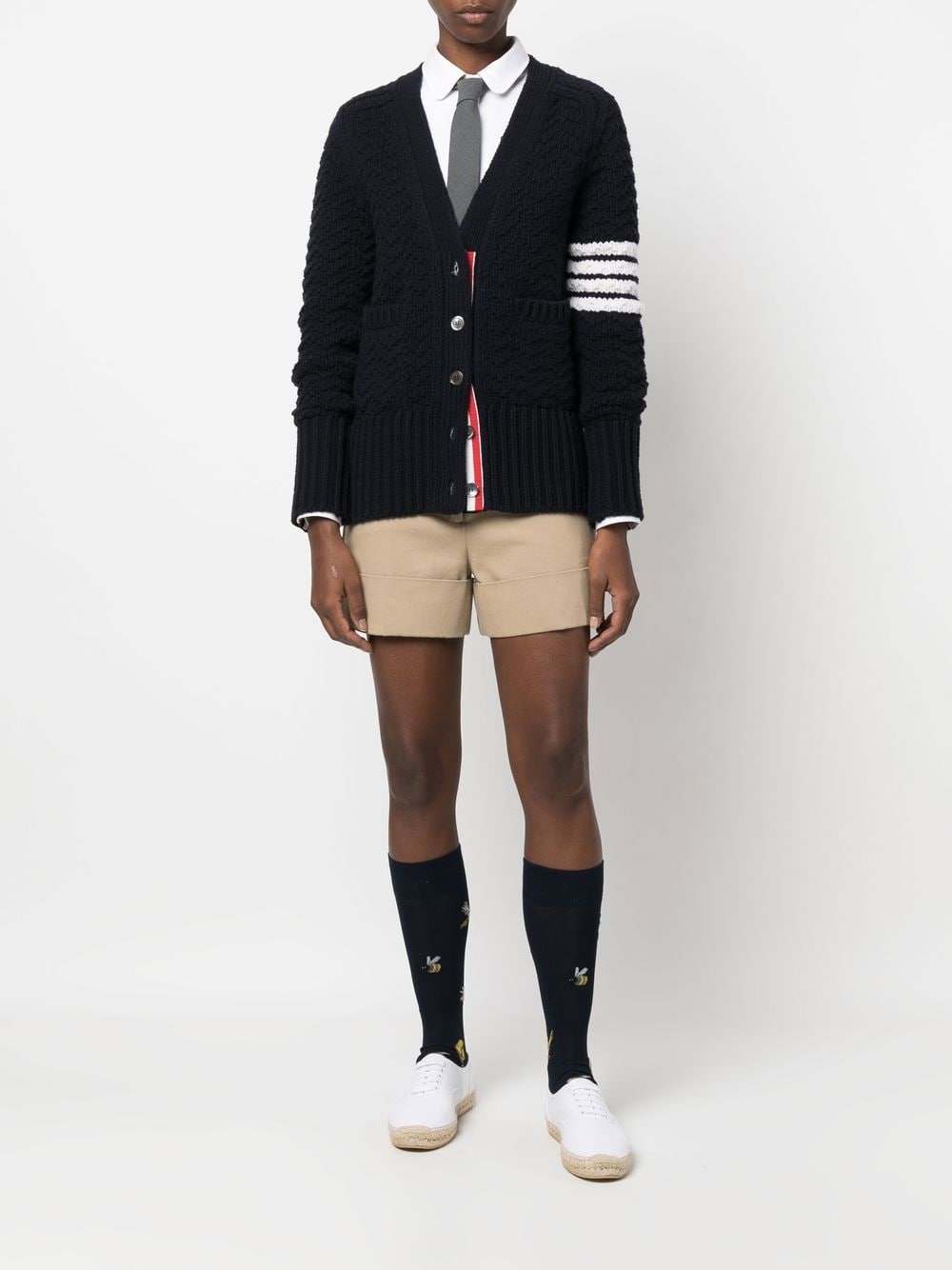 Shop Thom Browne Chunky-knit V-neck Cardigan In Blue