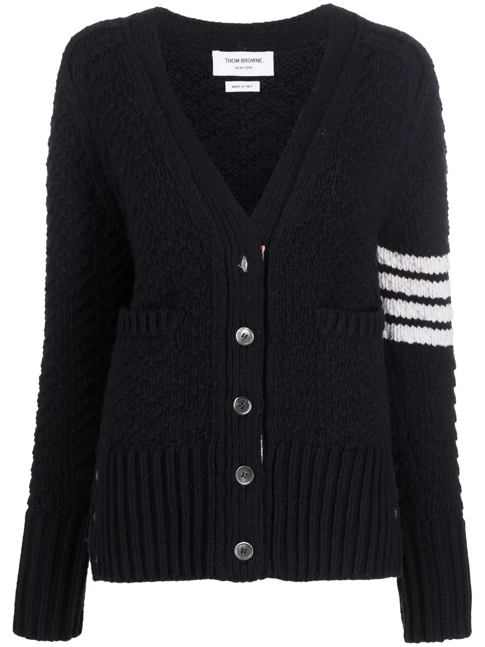 Shop Thom Browne Chunky-knit V-neck Cardigan In Blue