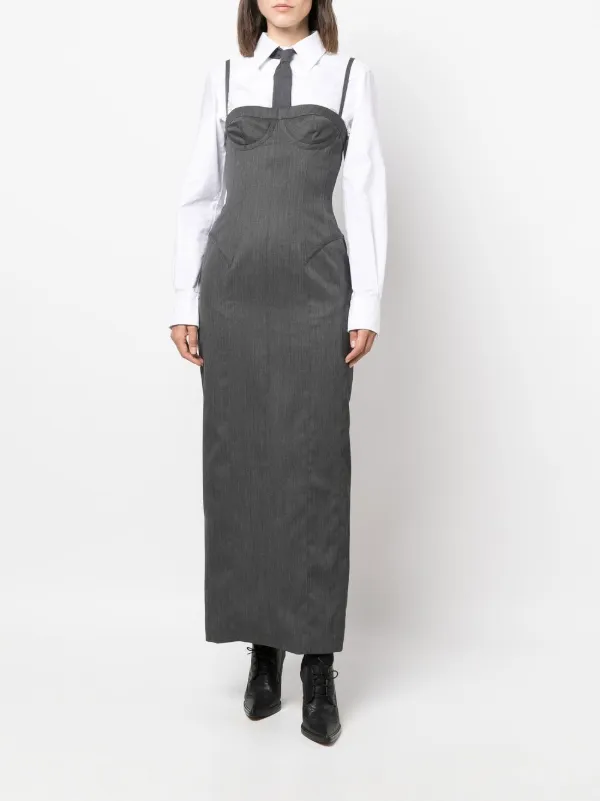 【関税&送料込】Thom Browne Dress Thom Browne corset-style Wool Pencil Dress | Grey | FARFETCH