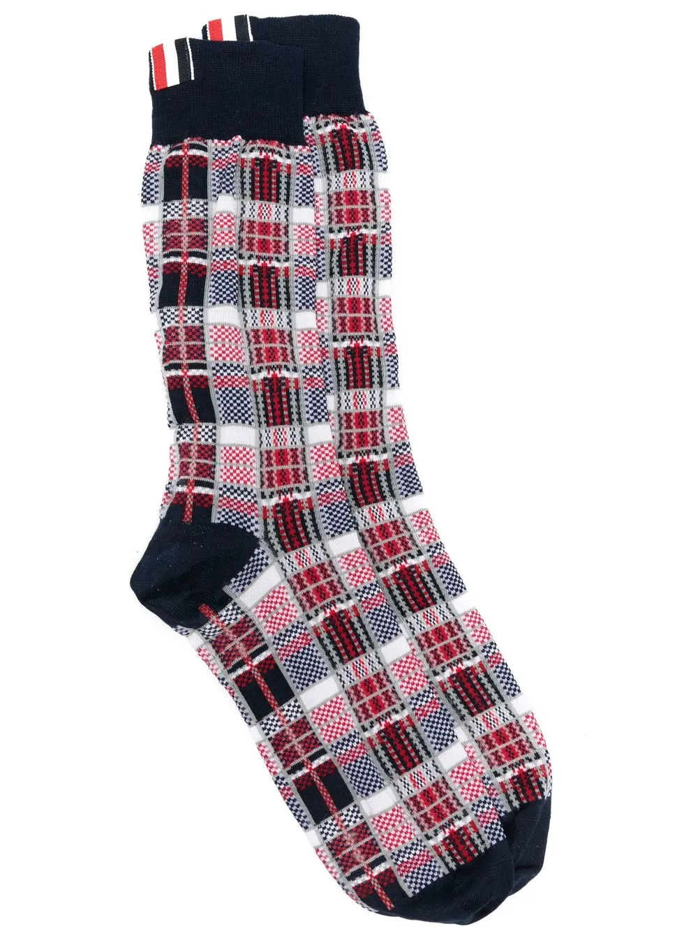 Thom Browne Checked Jacquard Mid-calf Socks In Blue