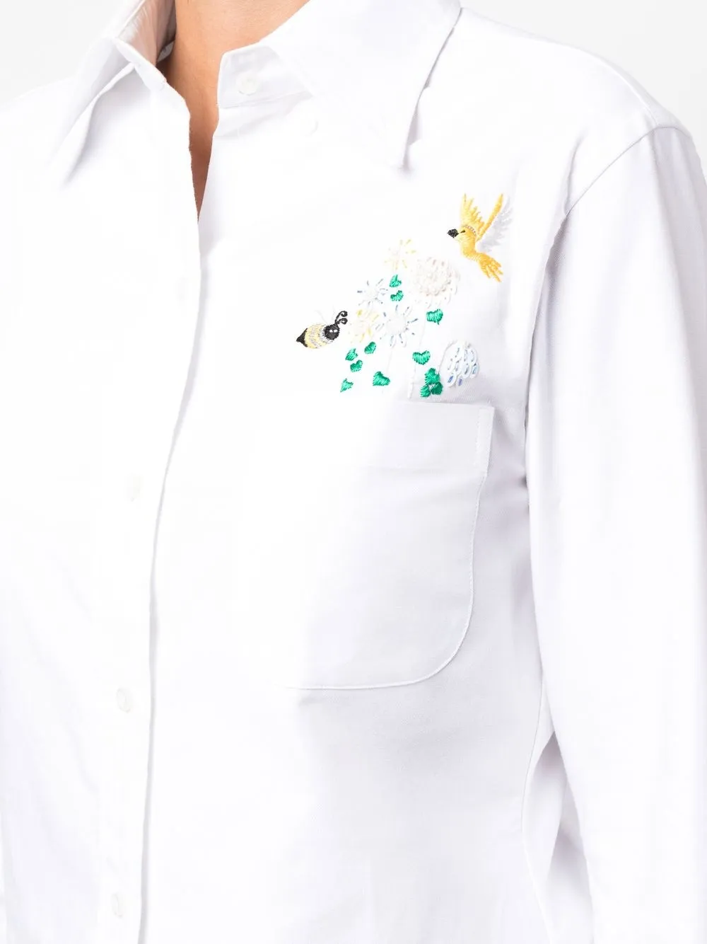 Thom Browne Embroidered Long-sleeve Shirt In White