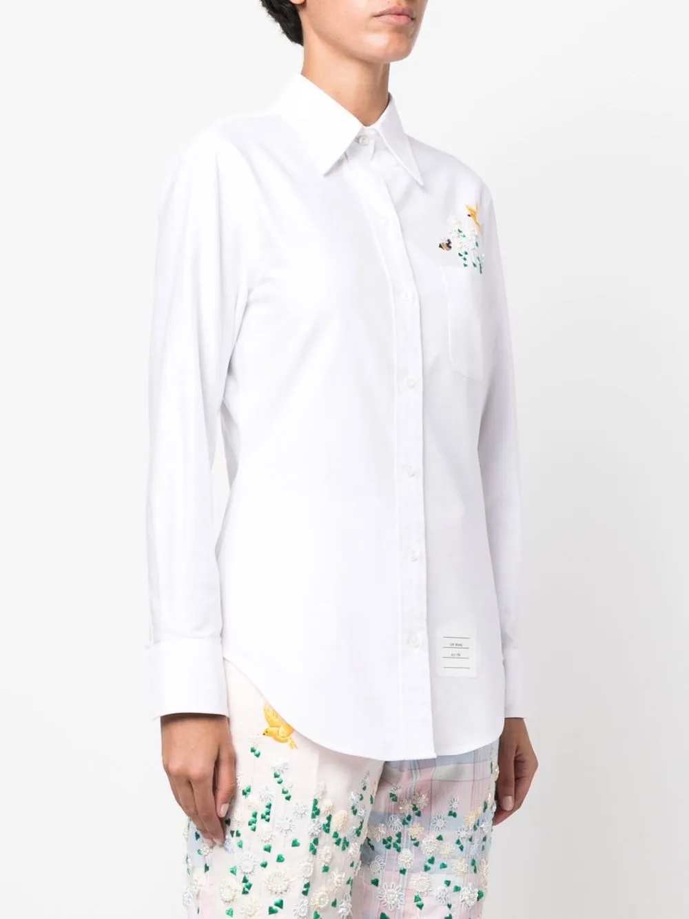 Shop Thom Browne Embroidered Long-sleeve Shirt In White