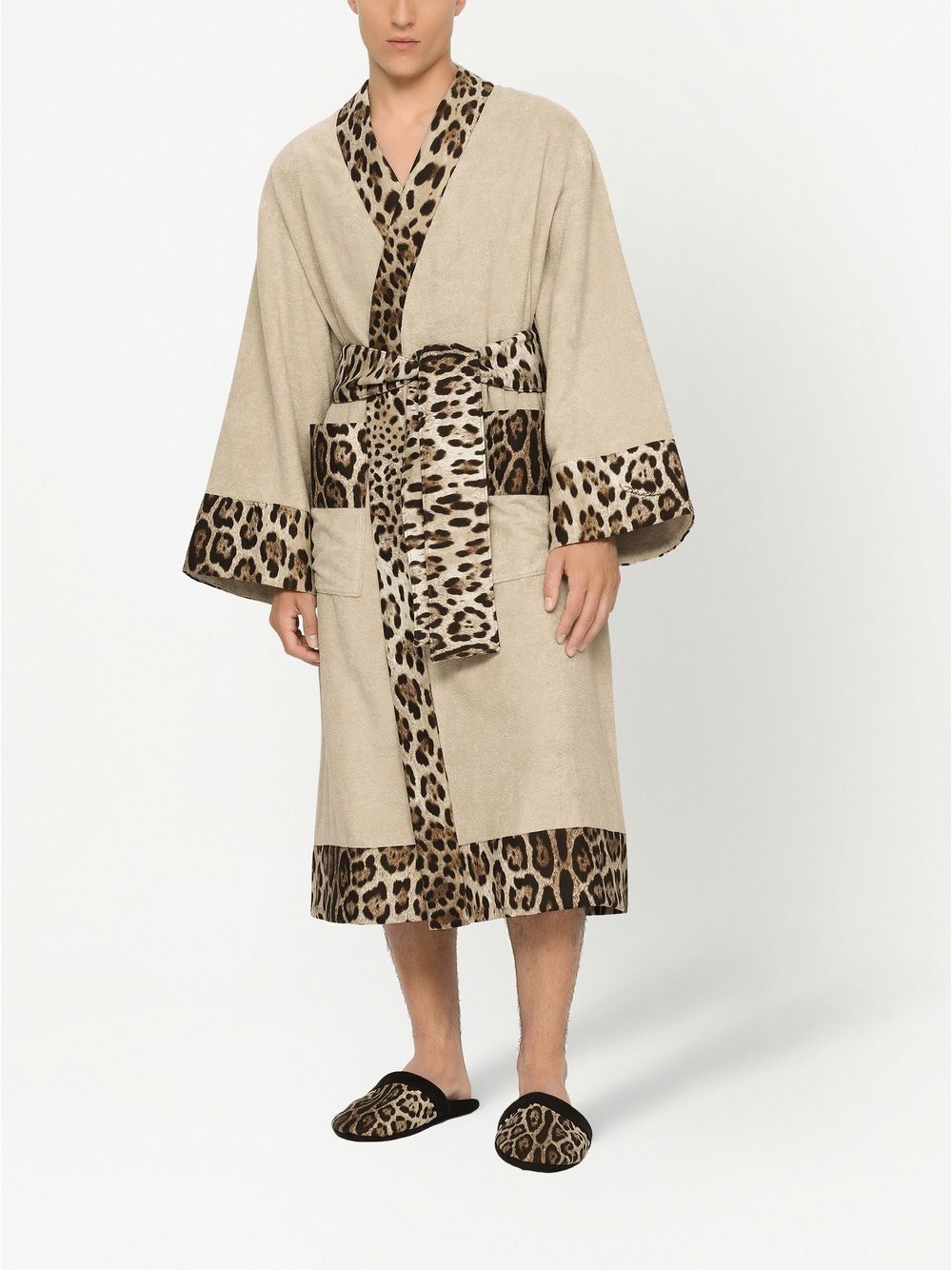 Image 2 of Dolce & Gabbana leopard-print trim belted bathrobe