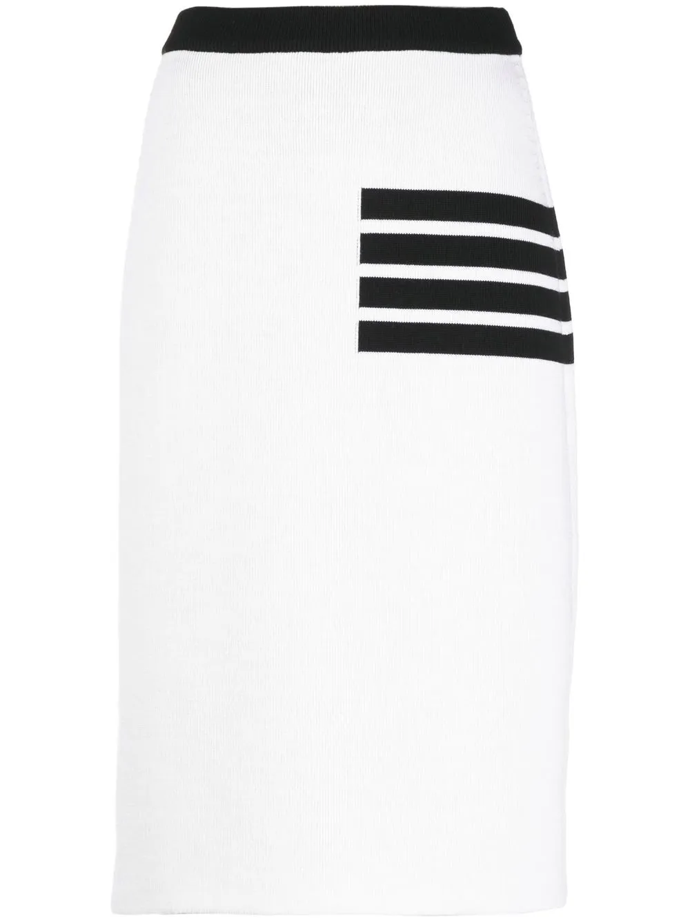 Thom Browne 4-bar Knitted Midi Skirt In White