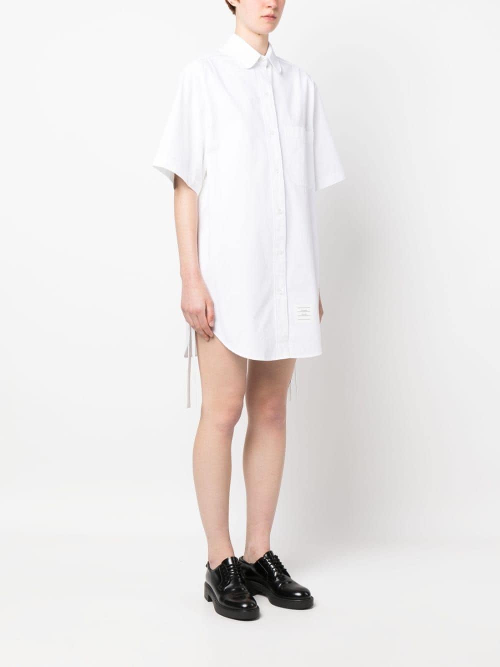 Shop Thom Browne Heavy Poplin Gathered Shirt Minidress In White