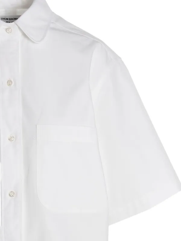 Thom Browne Heavy Poplin Gathered Shirt Minidress | White