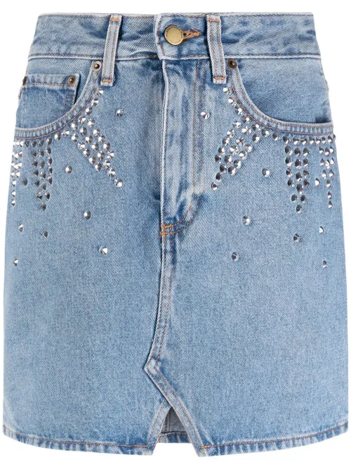 Jupe en jean à ornements strassés - Alessandra Rich - Modalova