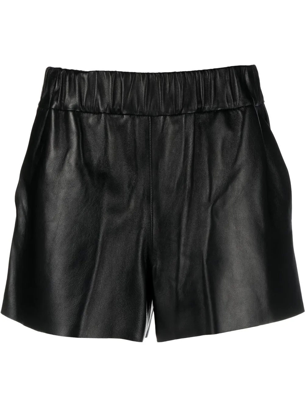 Red Valentino Elasticated Waist Leather Mini Shorts In Black