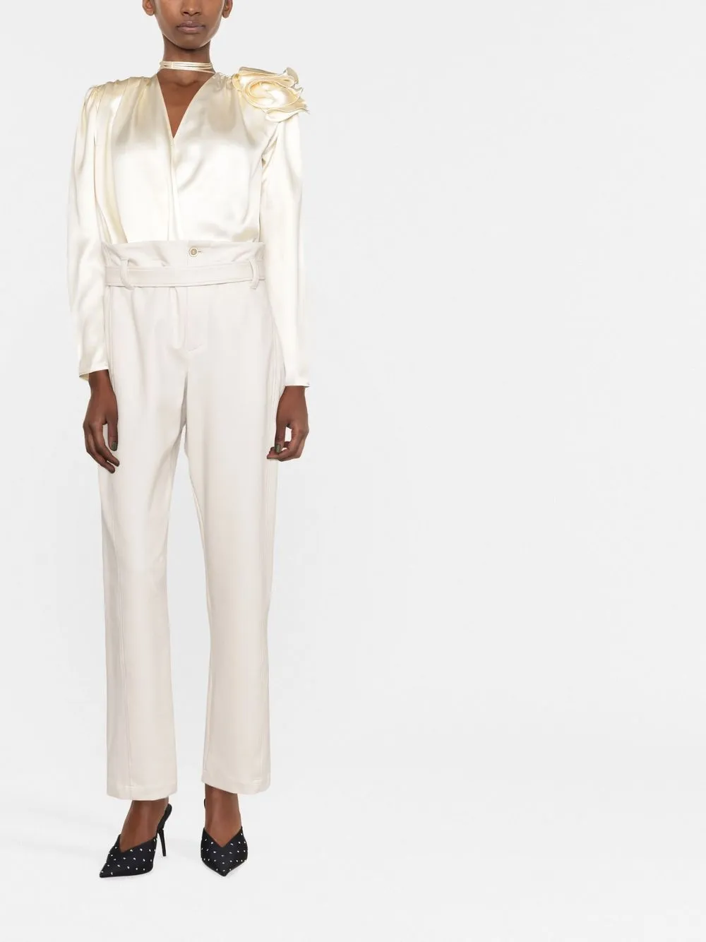 Shop Magda Butrym Draped Silk Blouse In Nude