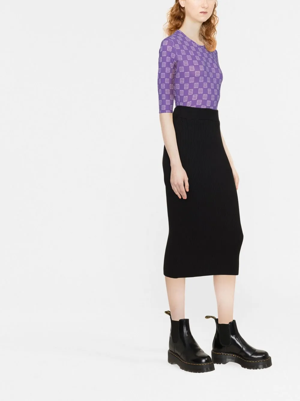 Versace Jeans Couture Midi Skirt With With With Womens Versace 73haem29-cm01g Logo In Schwarz