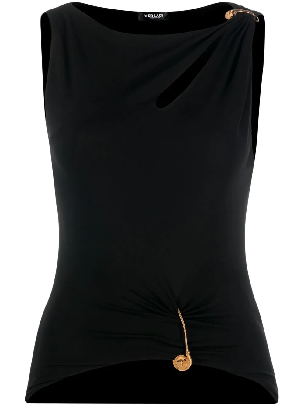 

Versace top fruncido con imperdible - Negro