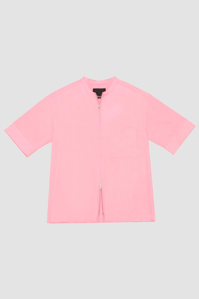 Short Sleeve Zip-Front Sheer Shirt-pink #0 Short Sleeve Zip-Front Sheer Shirt, null- 6