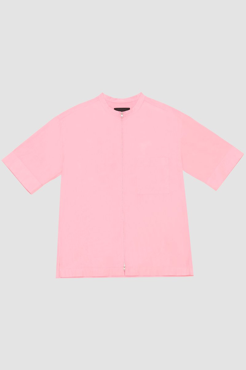 Short Sleeve Zip-Front Sheer Shirt-pink #1 Short Sleeve Zip-Front Sheer Shirt, null- 5