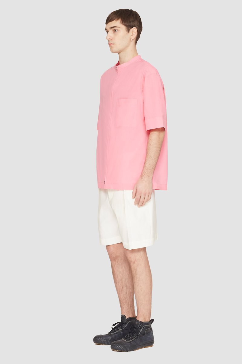 Short Sleeve Zip-Front Sheer Shirt-pink #0 Short Sleeve Zip-Front Sheer Shirt, null- 2