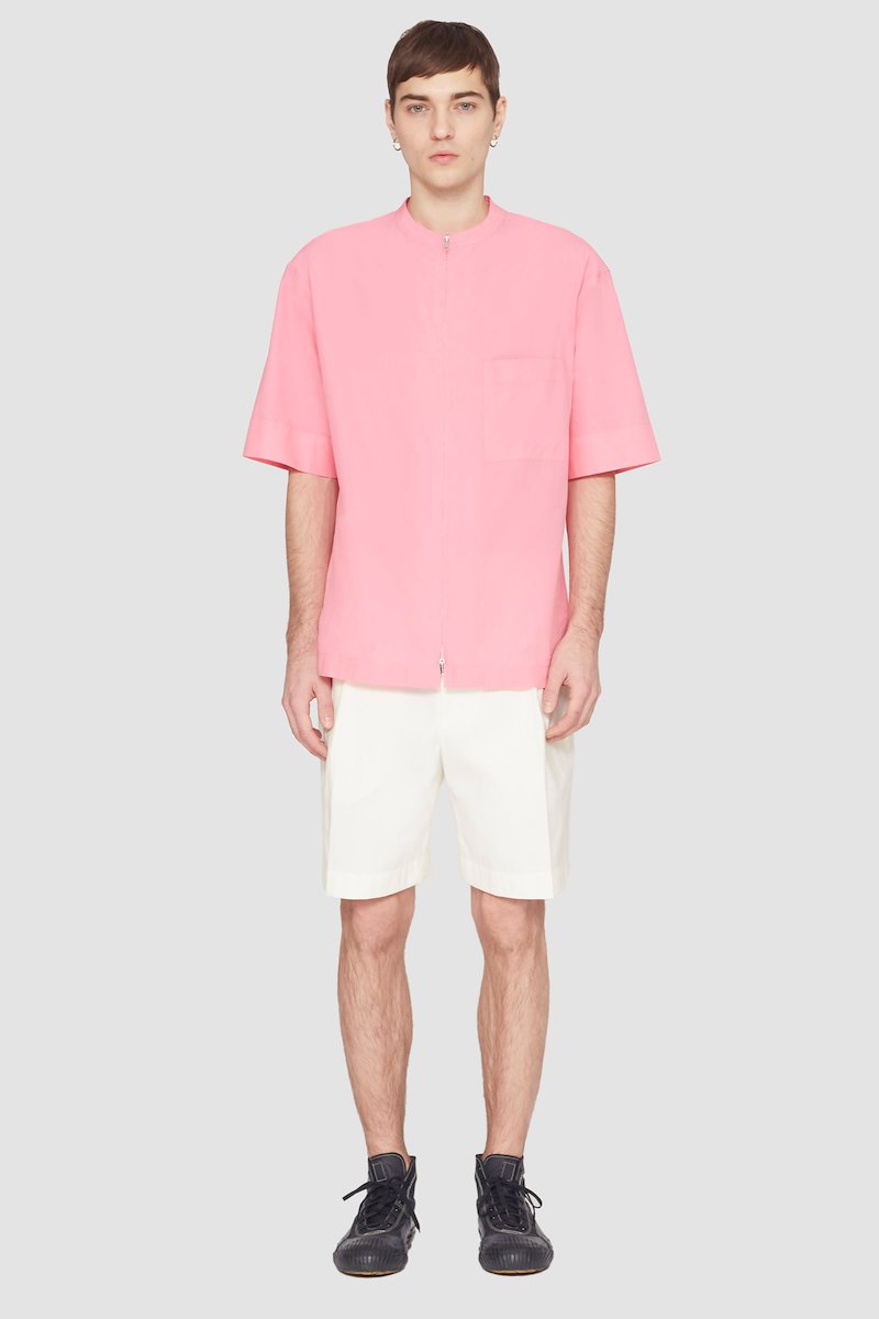 Short Sleeve Zip-Front Sheer Shirt-pink #1 Short Sleeve Zip-Front Sheer Shirt, null- 1