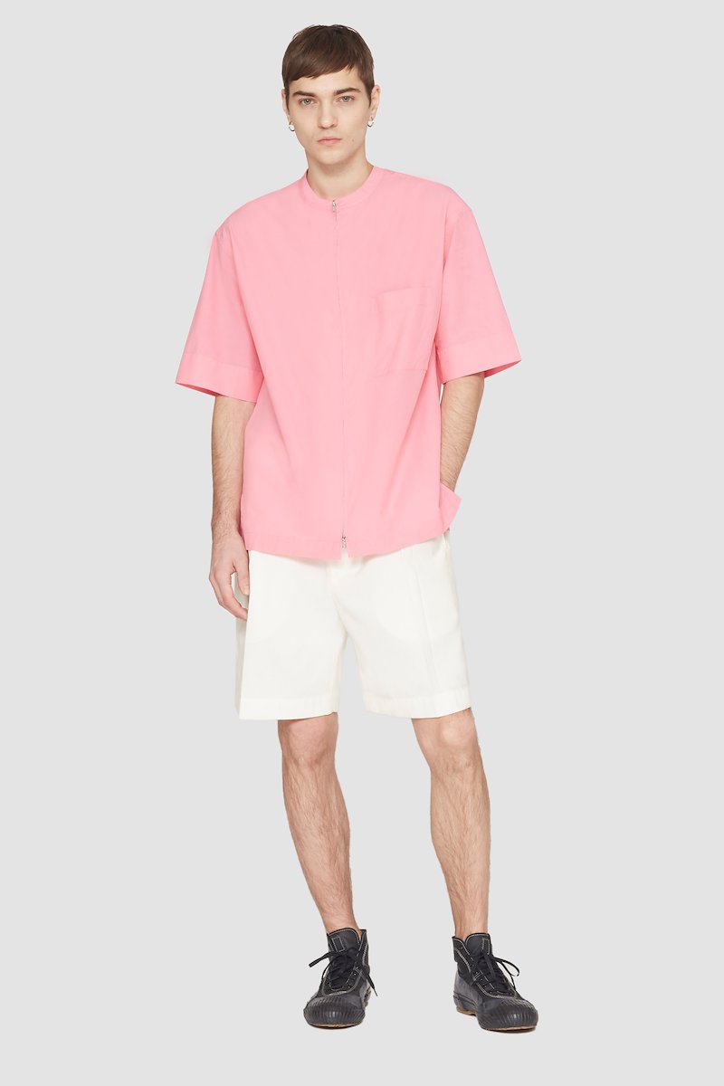 Short Sleeve Zip-Front Sheer Shirt-pink #0 Short Sleeve Zip-Front Sheer Shirt, null- 0