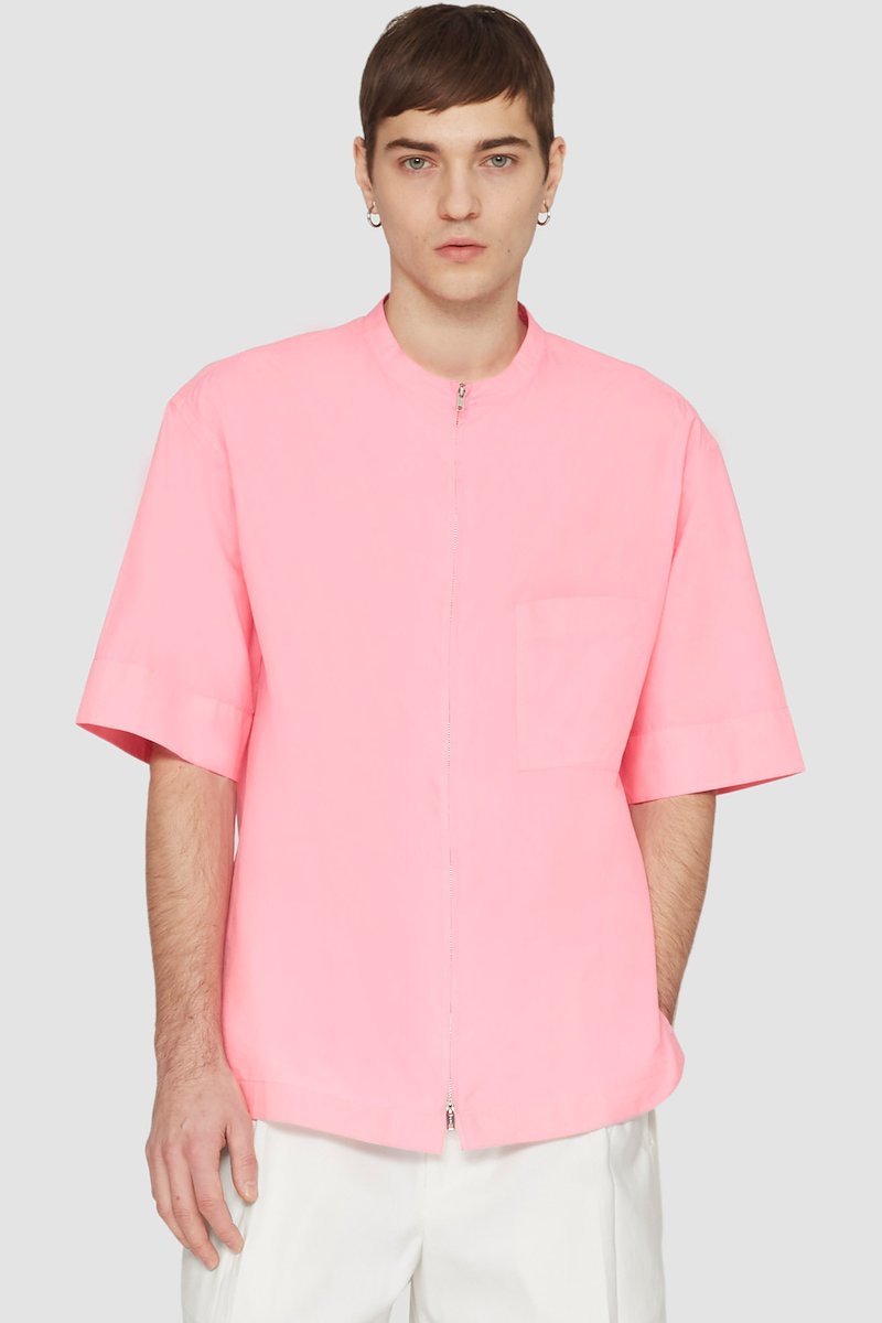 Short Sleeve Zip-Front Sheer Shirt-pink #0 Short Sleeve Zip-Front Sheer Shirt, null- 4