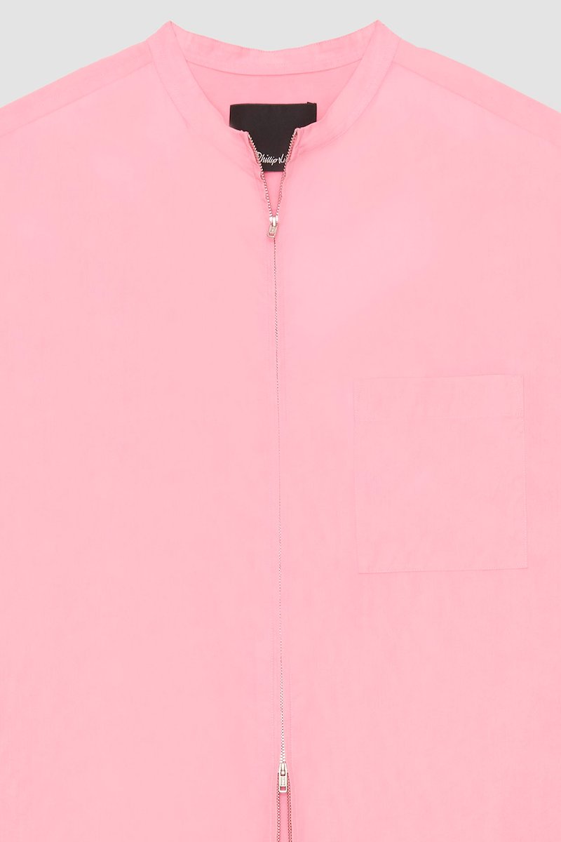 Short Sleeve Zip-Front Sheer Shirt-pink #0 Short Sleeve Zip-Front Sheer Shirt, null- 8