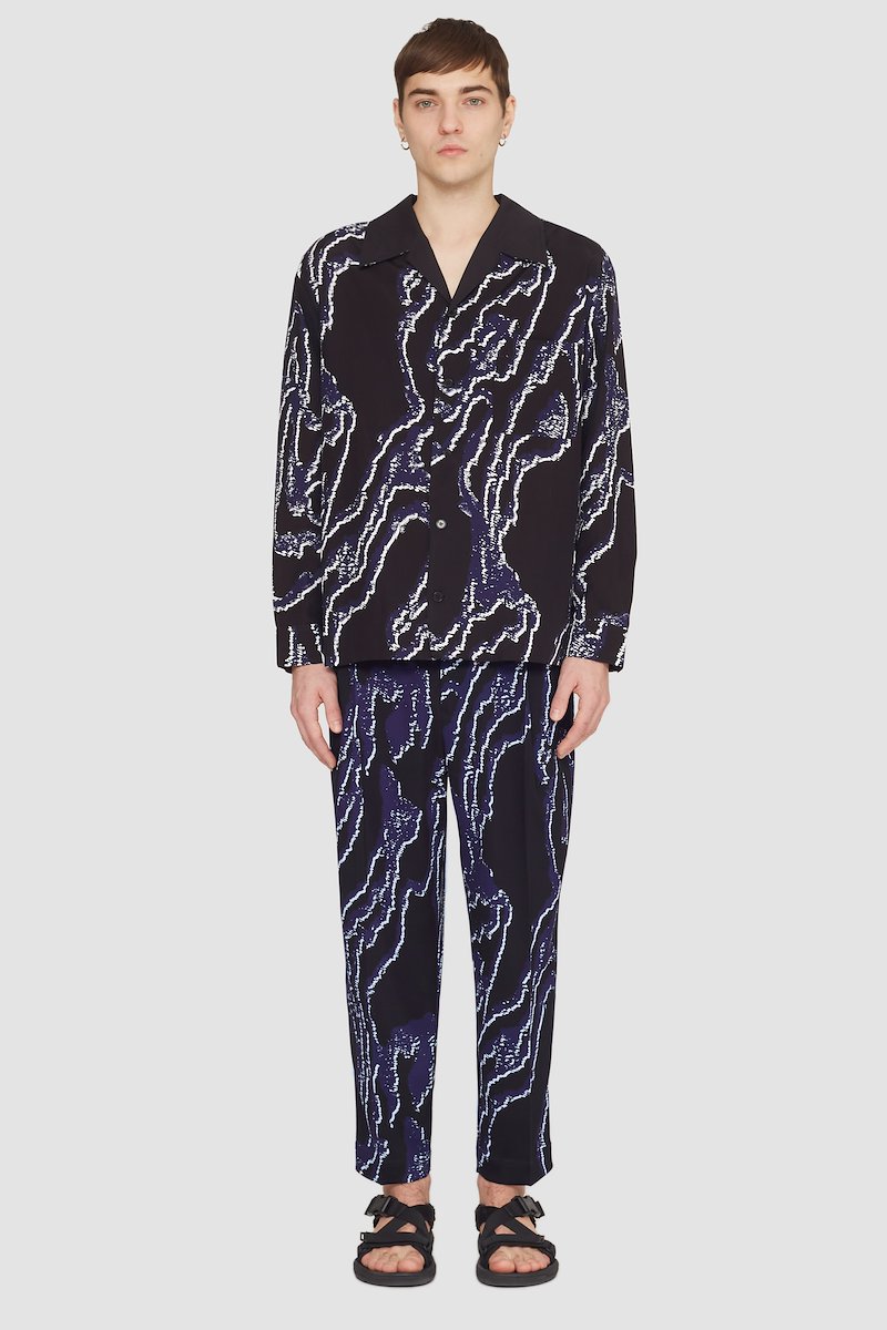 Printed Single Pleat Tapered Trouser-black #1 Printed Single Pleat Tapered Trouser, null- 1