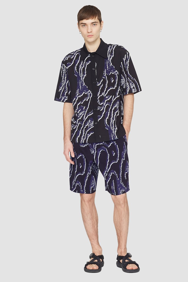 Short Sleeve Printed Bowling Shirt-black #0 Short Sleeve Printed Bowling Shirt, null- 0