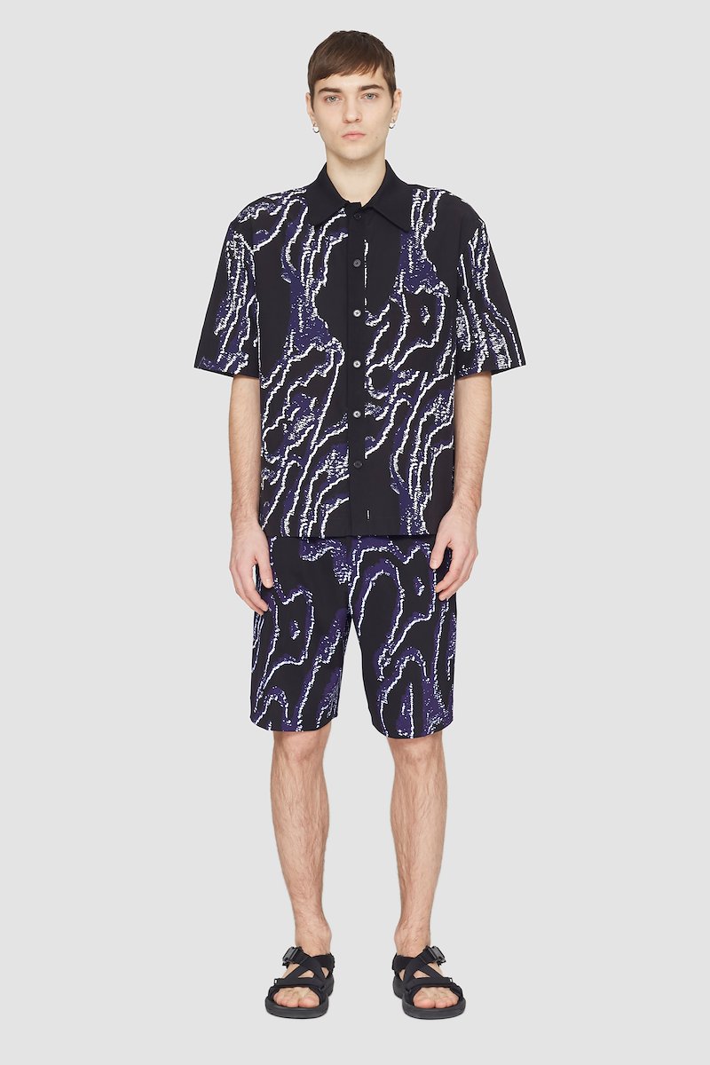 Short Sleeve Printed Bowling Shirt-black #1 Short Sleeve Printed Bowling Shirt, null- 1