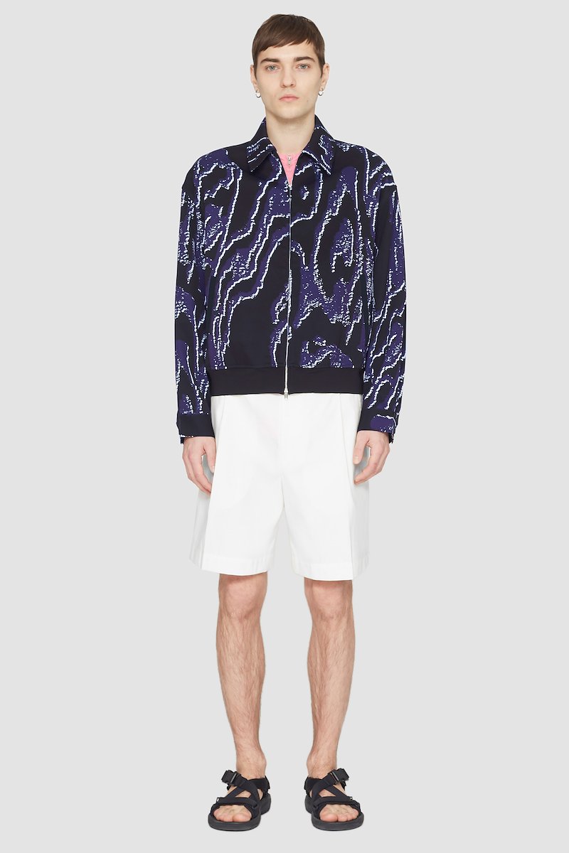 Printed Zip-Front Bowler Jacket-black #1 Printed Zip-Front Bowler Jacket, null- 1