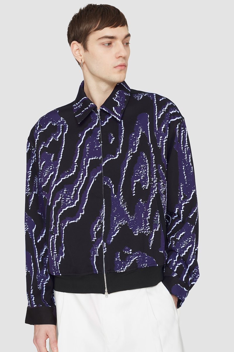 Printed Zip-Front Bowler Jacket-black #0 Printed Zip-Front Bowler Jacket, null- 4