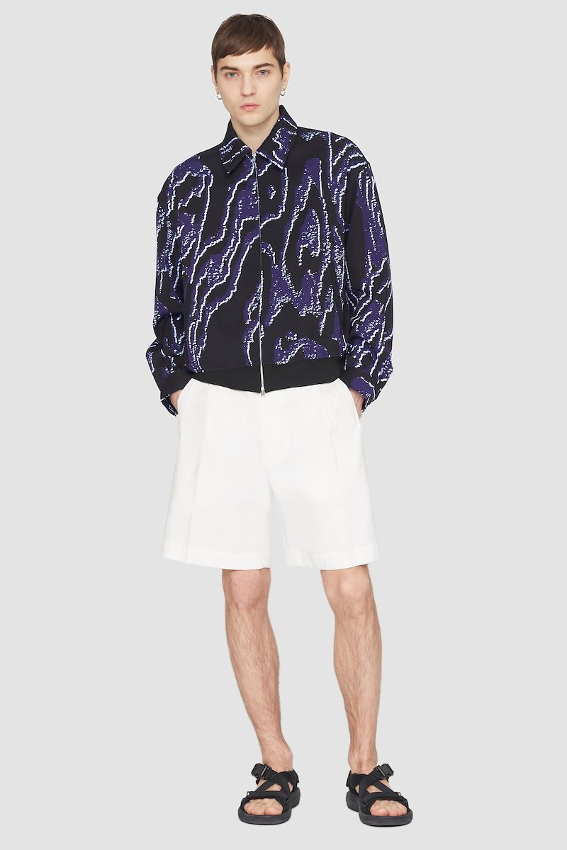 Printed Zip-Front Bowler Jacket-black #0 Printed Zip-Front Bowler Jacket, null- 0