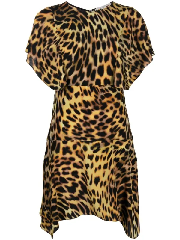 Stella McCartney Leopard-print Silk Flounce Dress in Brown
