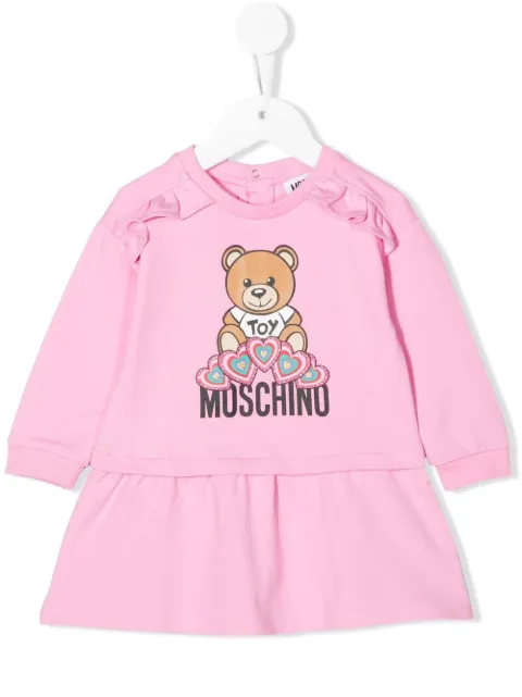 Moschino Kids Teddy Bear-print ruffled mini dress
