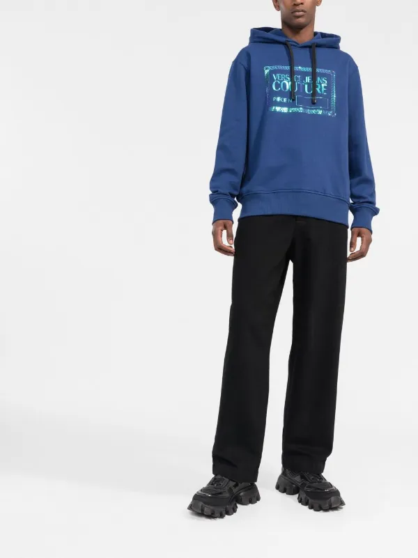 Versace Jeans Couture Logo Plaque Cotton Hoodie | Blue