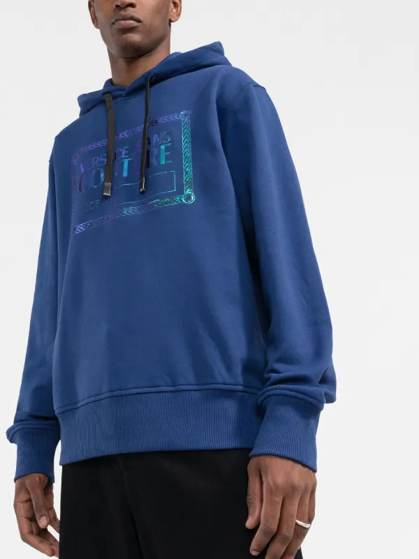 Versace Jeans Couture Logo Plaque Cotton Hoodie | Blue
