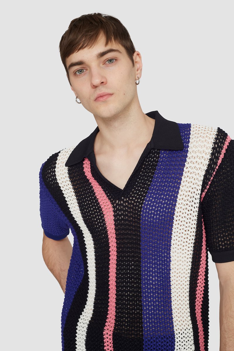 Short Sleeve Stripe Pointelle Polo Shirt 3 1 Phillip Lim Official Site