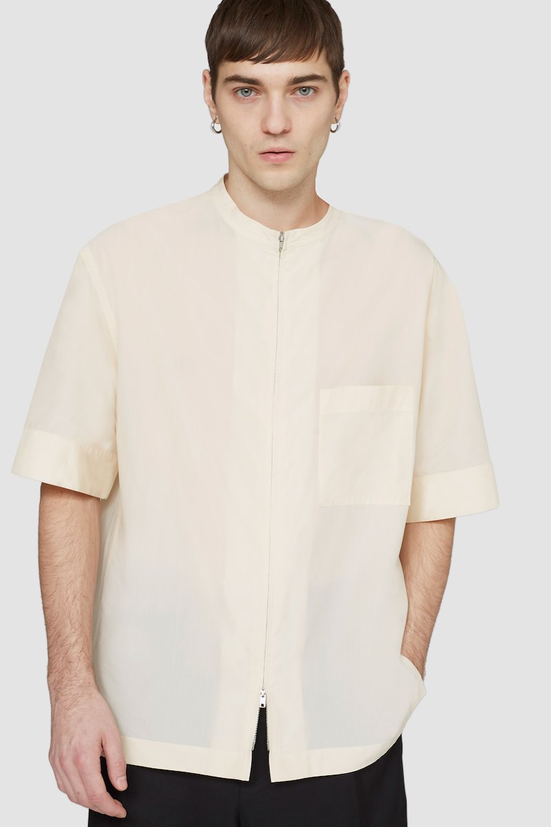 Short Sleeve Zip-Front Sheer Shirt-neutrals #0 Short Sleeve Zip-Front Sheer Shirt, null- 4
