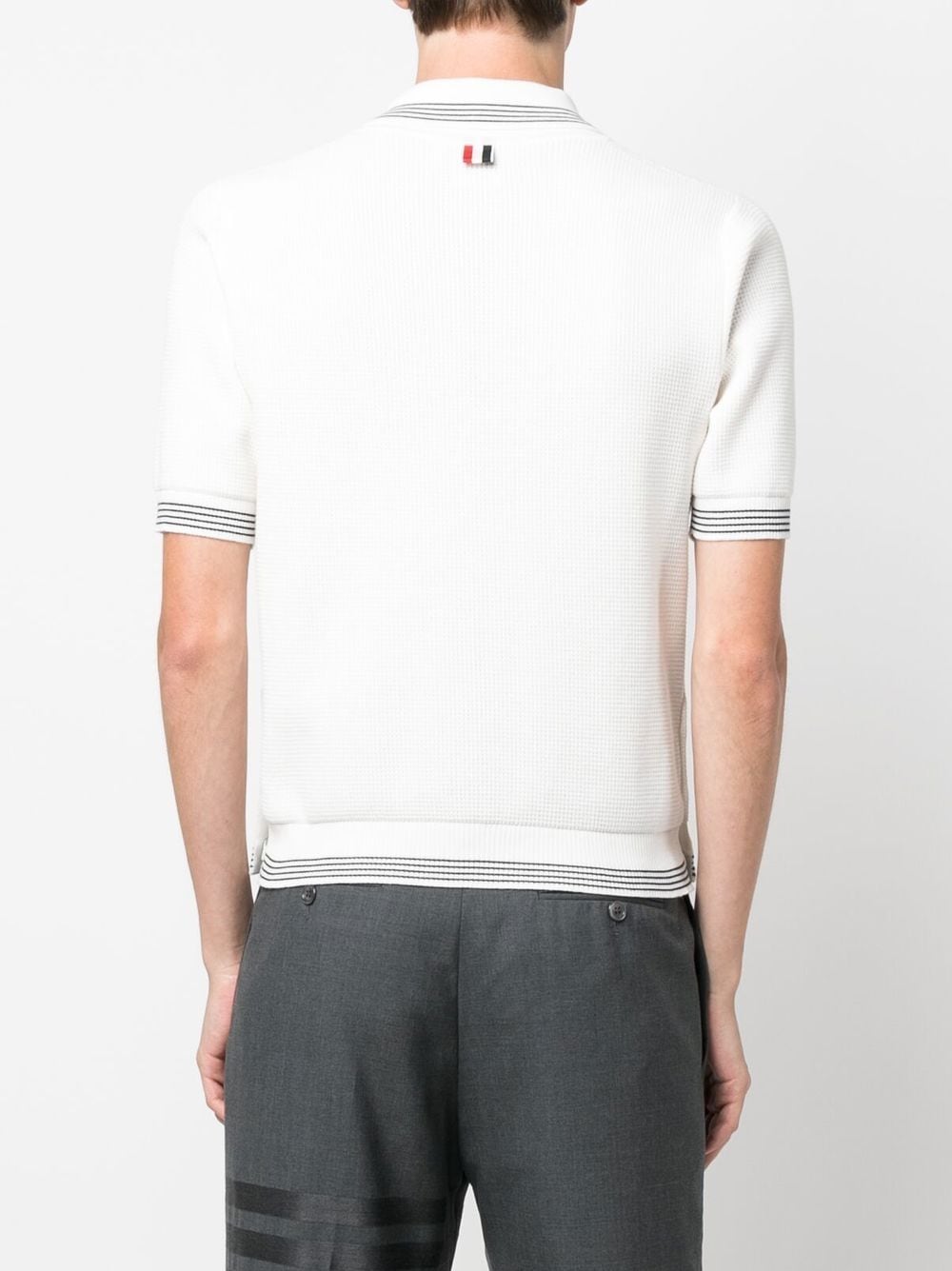 Shop Thom Browne Waffle-knit Polo Shirt In White