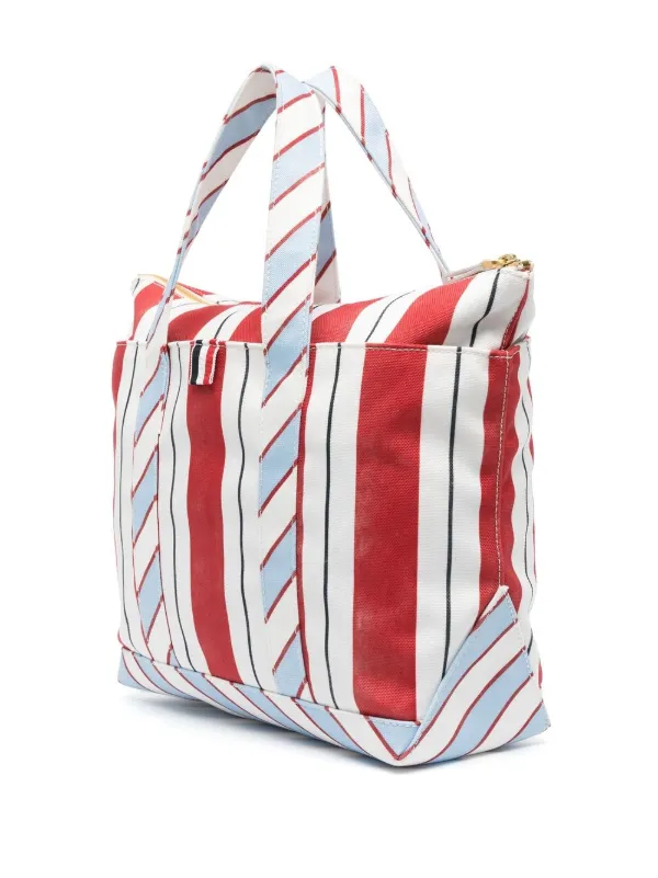 THOM BROWNE テクスチャードレザー トートバッグ ストライプ キャンバス ストライプ ミディアム ツール トート | Thom Browne