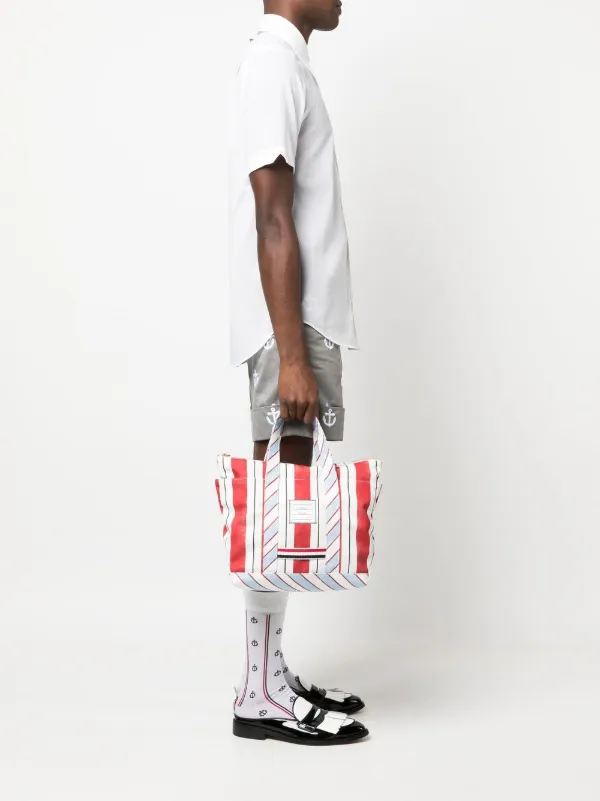 THOM BROWNE テクスチャードレザー トートバッグ ストライプ Men's Briefcases & Totes | Thom Browne