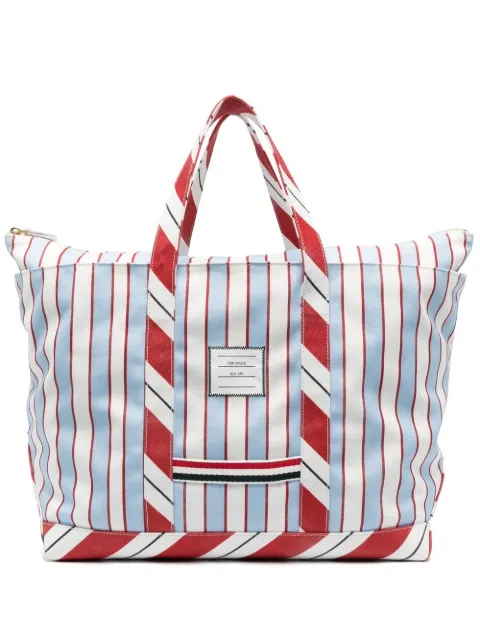 Thom Browne logo patch striped tote bag