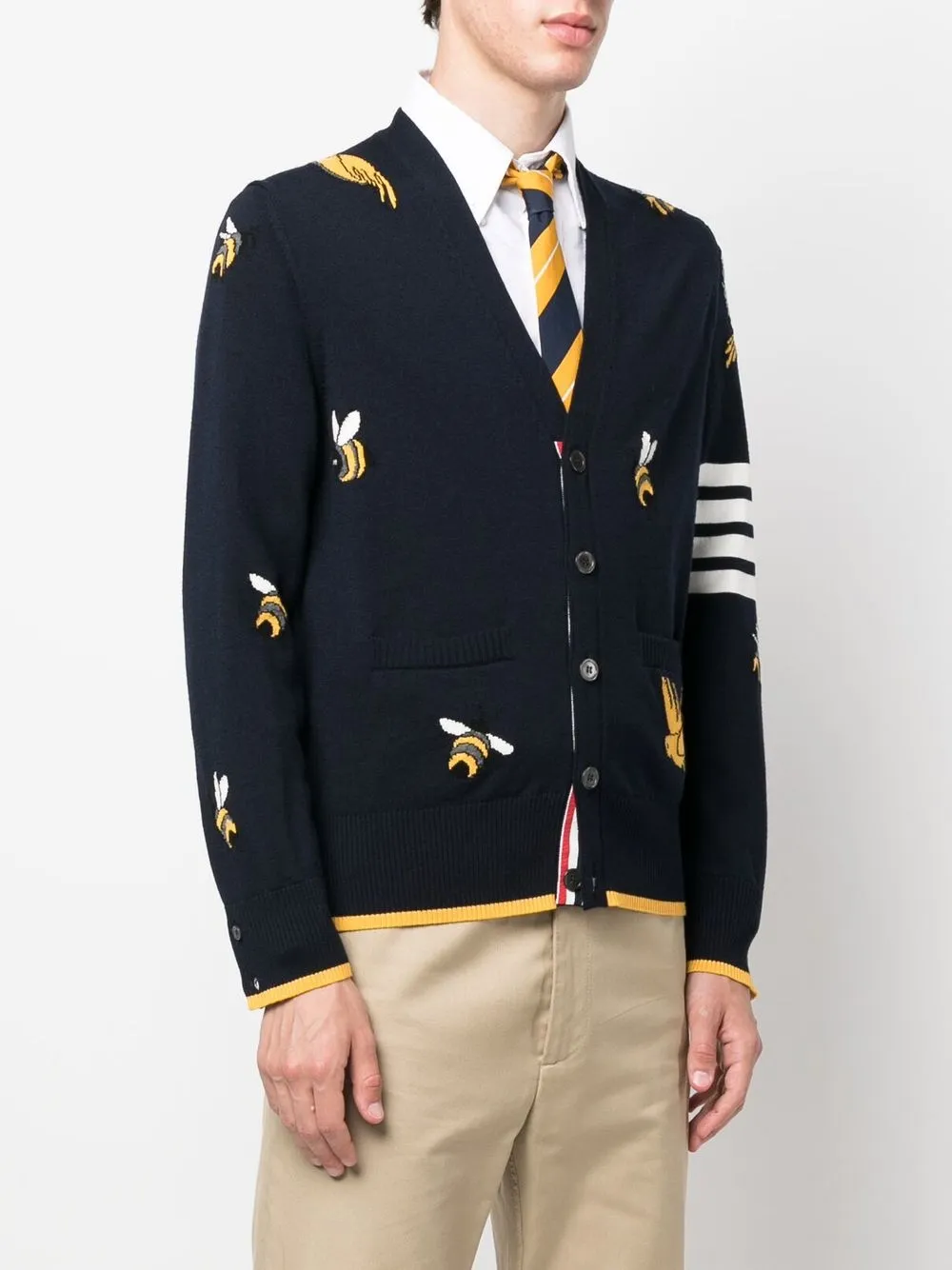 Shop Thom Browne 4-bar Stripe Intarsia-patterned Cardigan In Blue