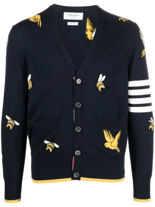 Cardigan en intarsia à détail 4 bandes signature - Thom Browne - Modalova