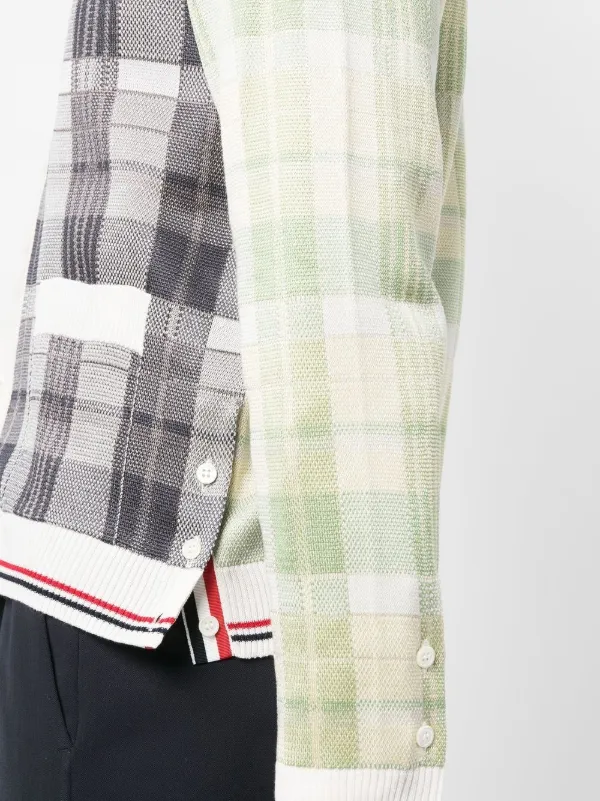 THOM BROWNE チェック柄 長袖シルク混カーディガン Thom Browne チェック カーディガン | ホワイト | FARFETCH JP