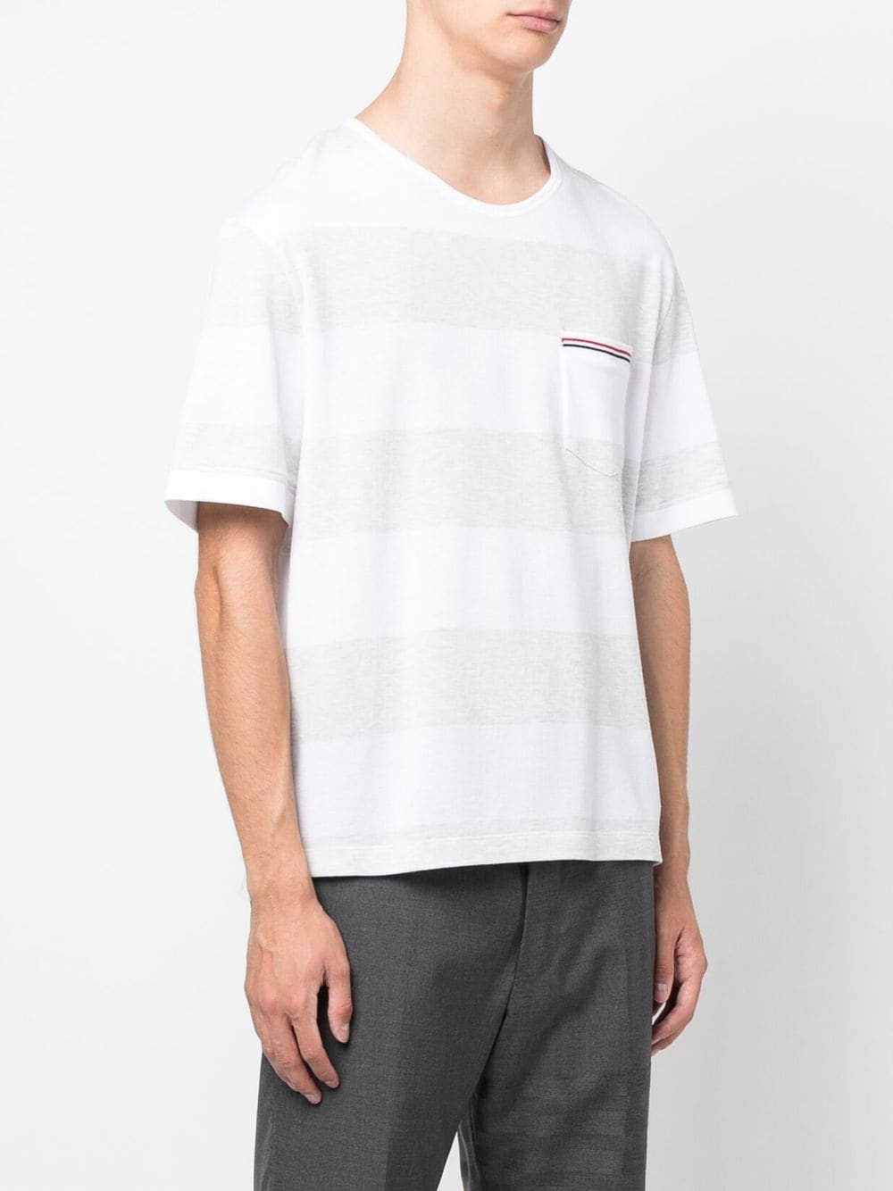 Shop Thom Browne Rwb Pocket Striped T-shirt In Grey