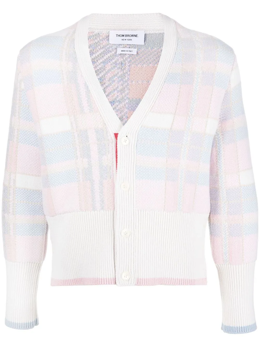 

Thom Browne check-pattern V-neck cashmere cardigan - 680 LT PINK