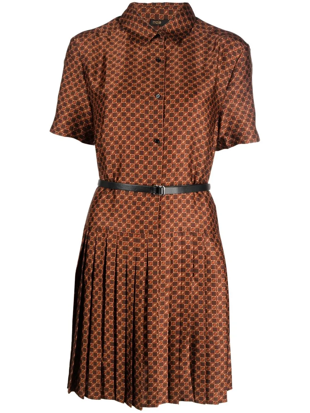 

Maje geometric-patterned print pleated shirt-dress - Brown