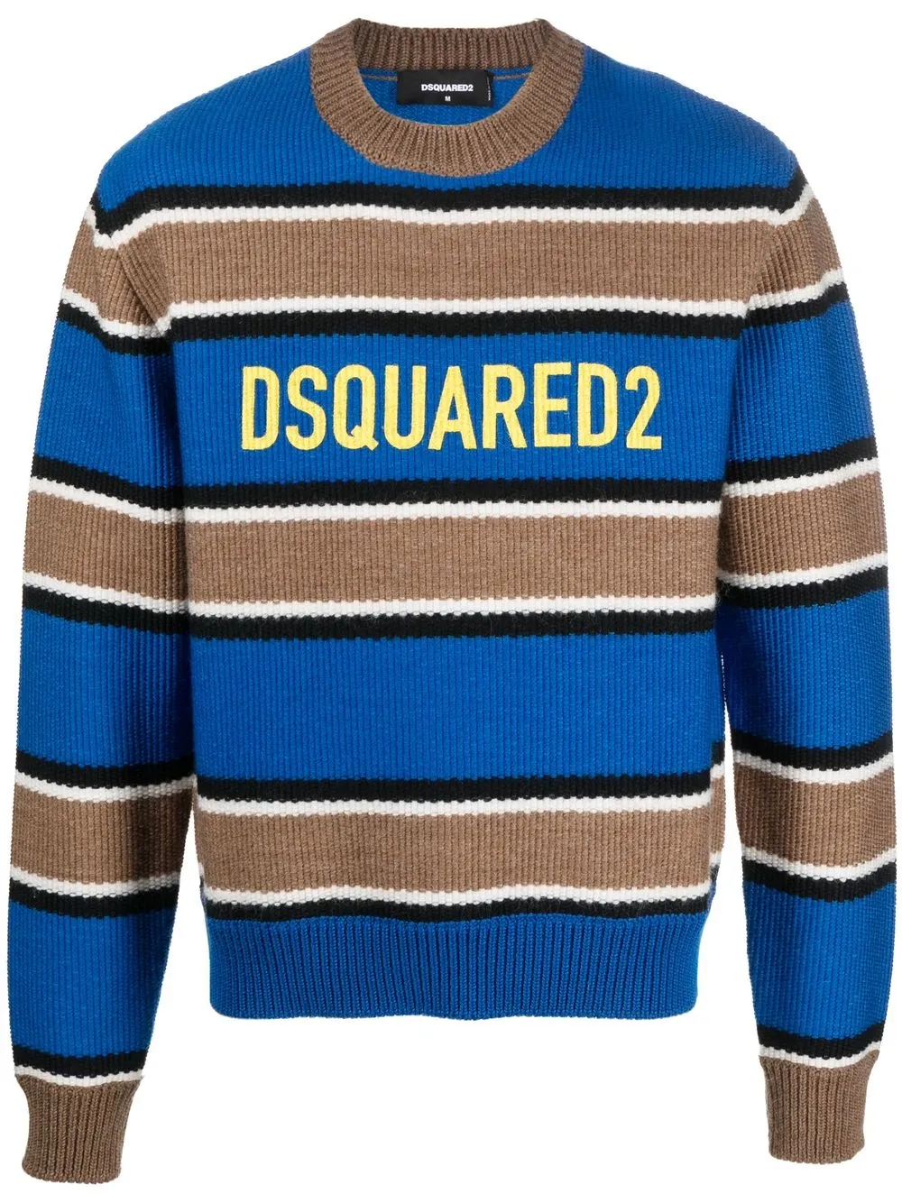 Dsquared2 Logo Striped Wool Knit Sweater In Blue