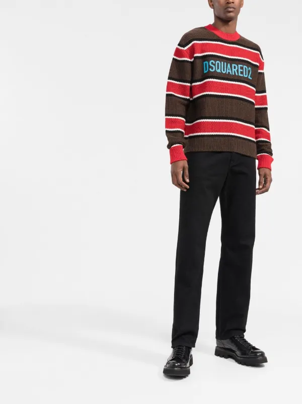 DSQUARED2 ストライプセーター L Dsquared2 ディースクエアード ロゴ ストライプ プルオーバー - FARFETCH