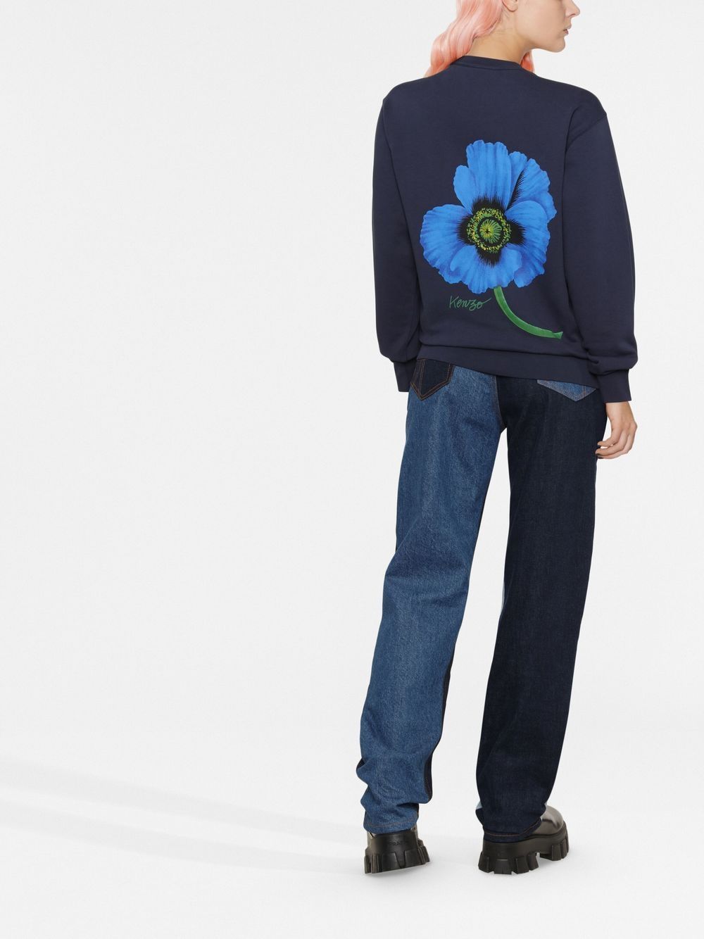 Shop Kenzo Poppy-print Cotton Sweatshirt In Blau